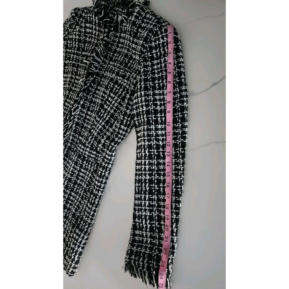 Venus Women Black Longline Tweed Fringe Blazer Jacket Size 2 - Picture 7 of 10